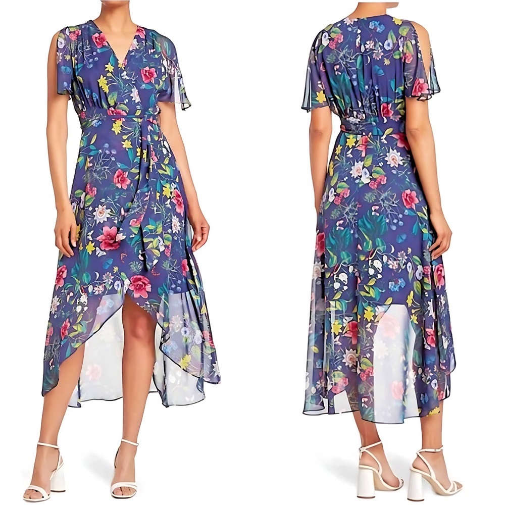 NWT Eliza J Women's High Low Floral Dress with Flutter Sleeves- size 8